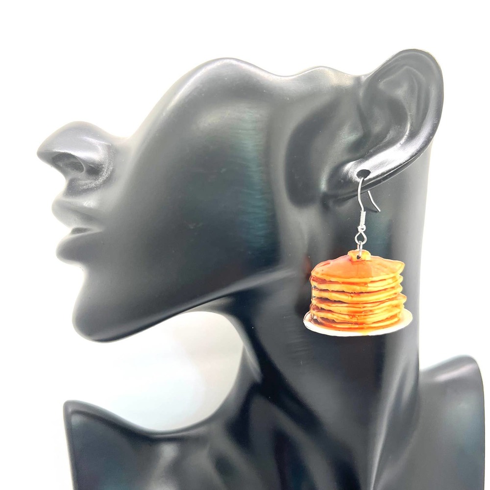 Pancake Stack Earrings - Breakfast Earrings - Waffle Earring - Stack of Pancakes - Picture 7 of 8